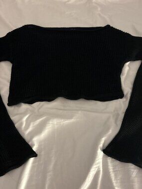 Edikted cropped black crochet long flare sleeve